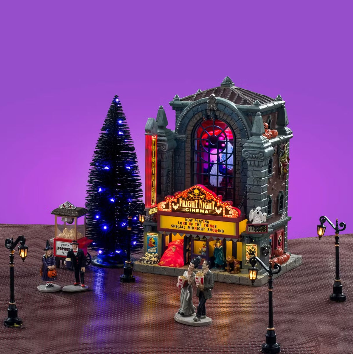 This image shows the House Set on display with a purple background. This image can be used as inspiration for how to set these items.