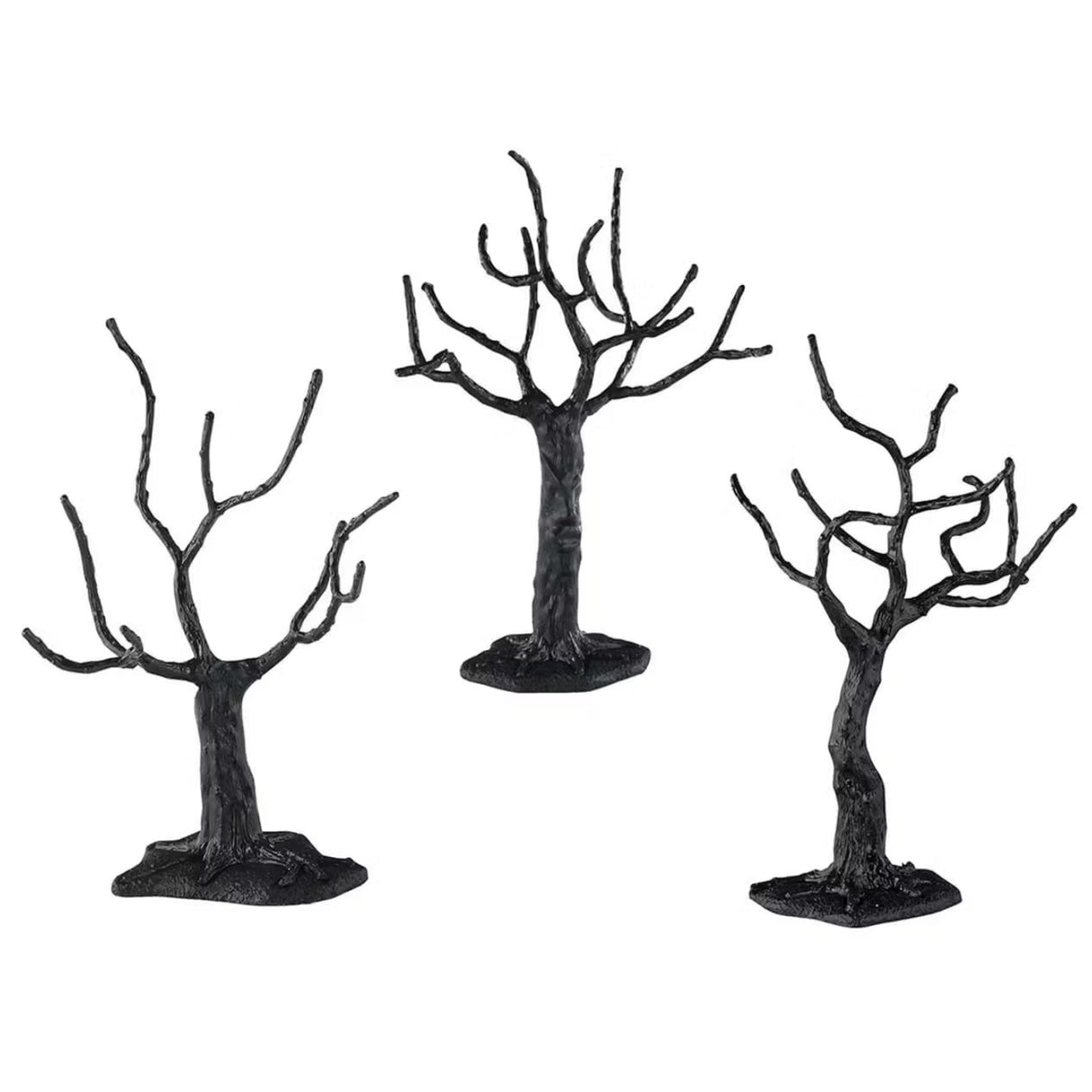 This is a set of 3 Lemax Spooky Town trees. The trunks are knotty and the branches are bare.