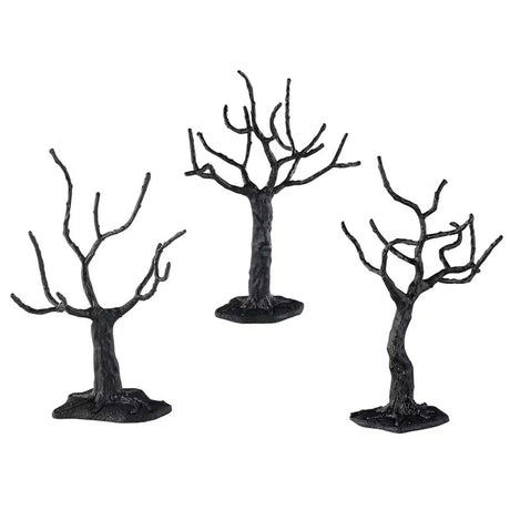 This is a set of 3 Lemax Spooky Town trees. The trunks are knotty and the branches are bare.