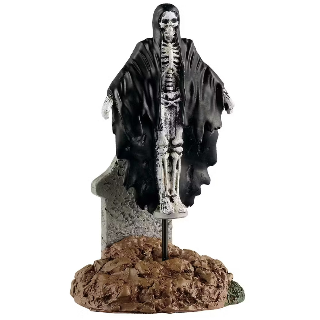 This is a Lemax Spooky Town figurine that's designed to look like a Grim Reaper skeleton levitating above a tombstone.