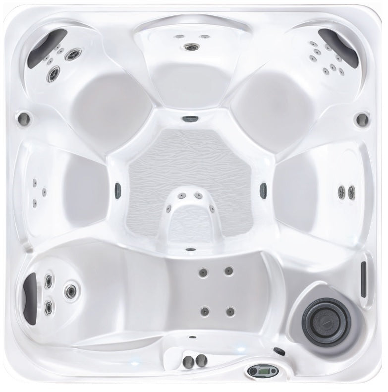 This is a picture of the hot tub from above so you can see all the jets and the seats and the footwell.
