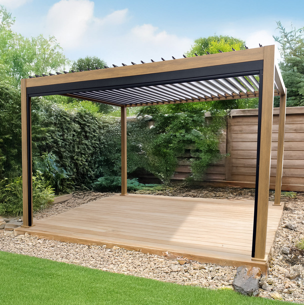 10' x 13' Woodgrain Georgetown Louver Outdoor Sun Shelter