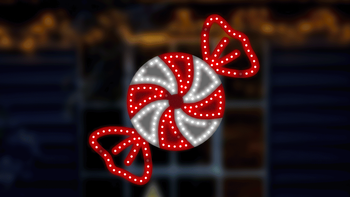 This moving image shows the peppermint candy LED light twinkling.