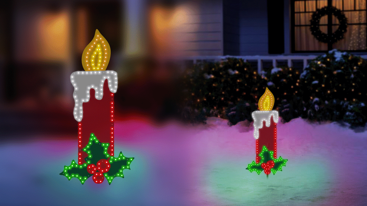 Hi-Vibrant LED Candle with Holly Leaves & Berries