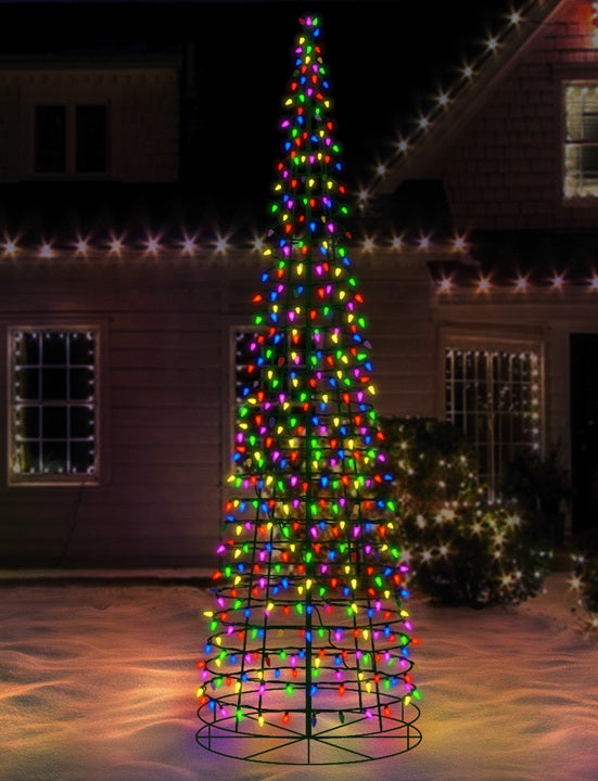 Wire Cone Tree Outdoor Decoration with Multi Twinkling C5 LED Lights