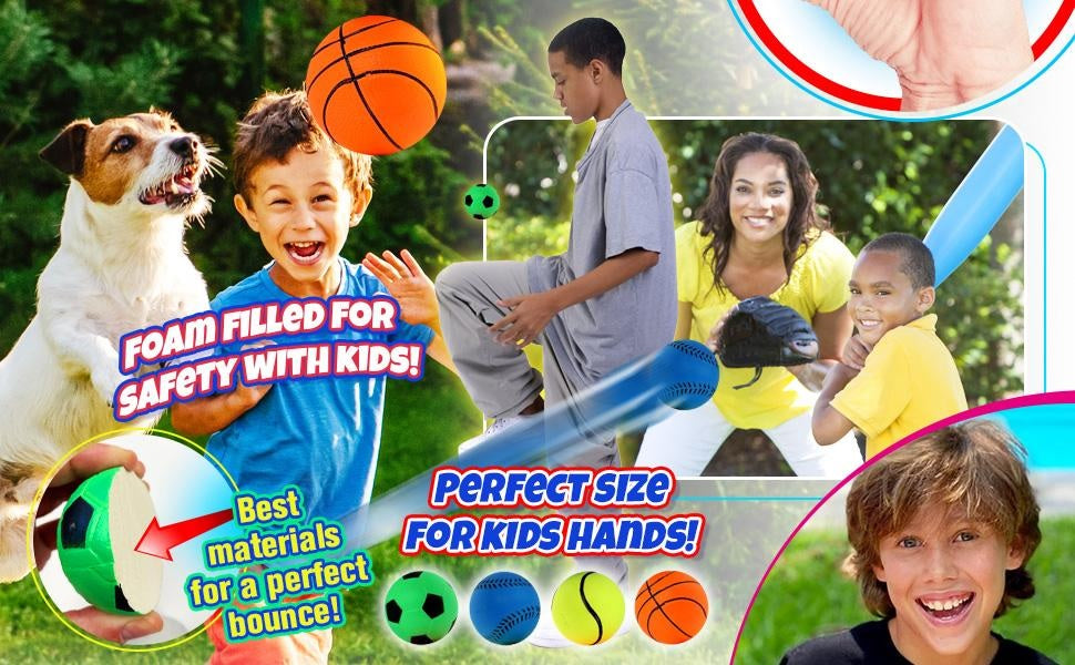 This image shows the ball is made of spongy foam for safety and to create the perfect bounce. This ball is the perfect size for kid's hands.