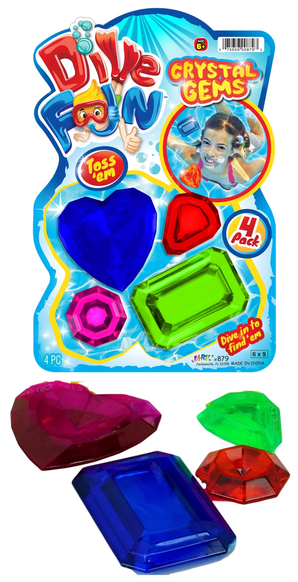 This image shows the dive toys in the packaging, as well as some dive toys outside of the packaging.