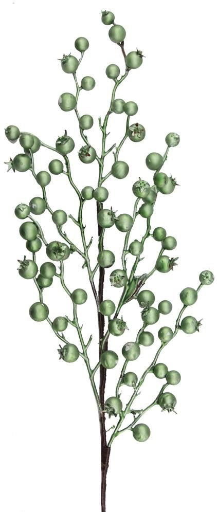 Metallic lime colored pick spray designed to look like a stem with berries on it.