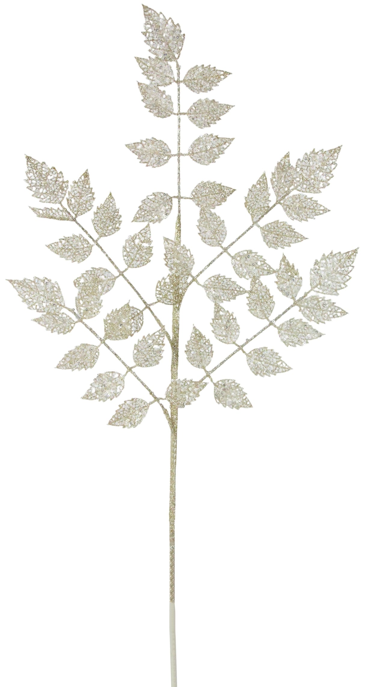 This image shows a light gold colored pick spray designed to look like a stem with leaves on it.