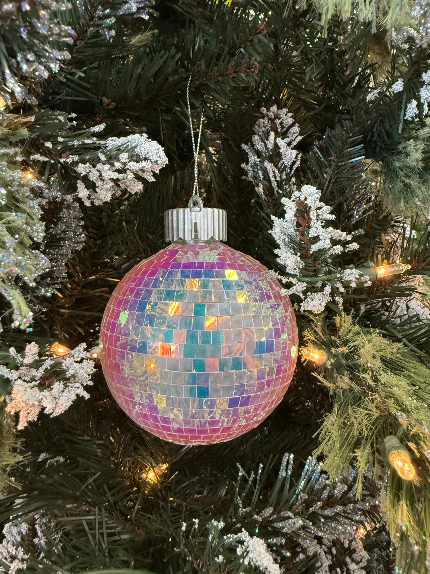 100MM Iridescent Mirror Ball Light-Up Ornament
