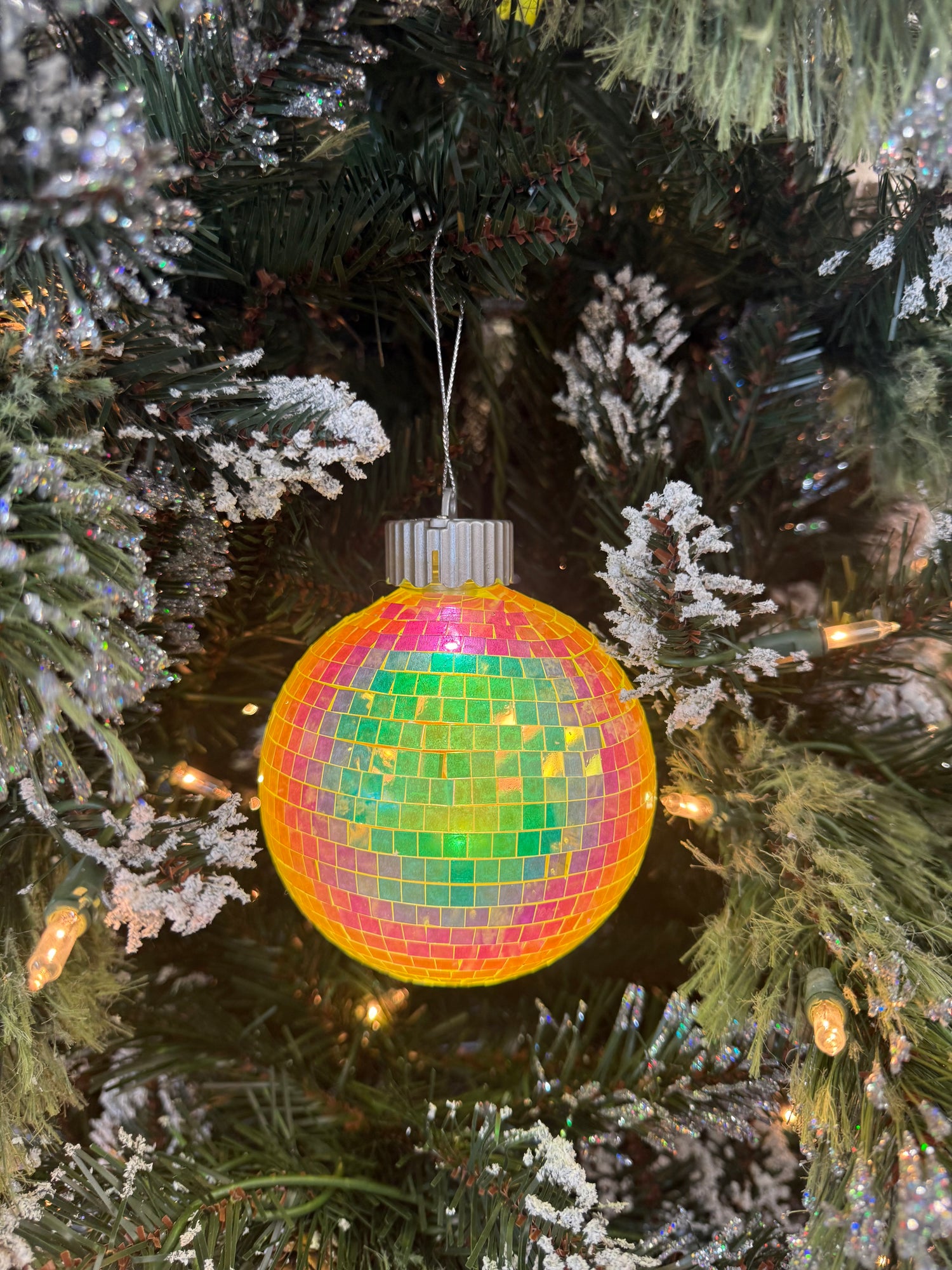 100MM Iridescent Mirror Ball Light-Up Ornament