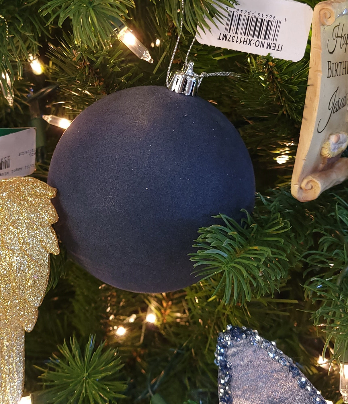 100MM Smooth Flocked Smoke Blue Ornament