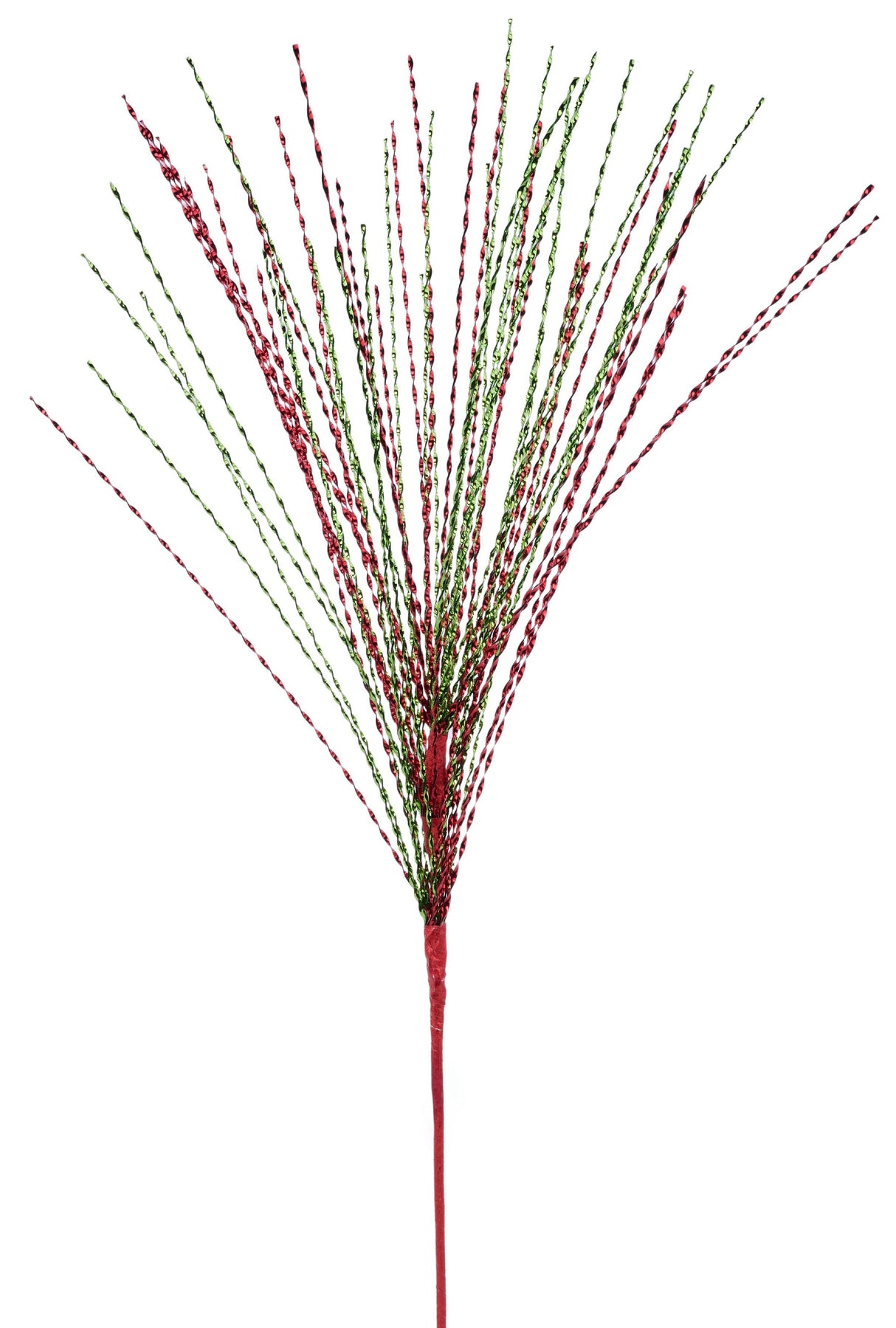 This image shows the pick spray with twisted foil branches on a red stem. The branches are red and lime green.
