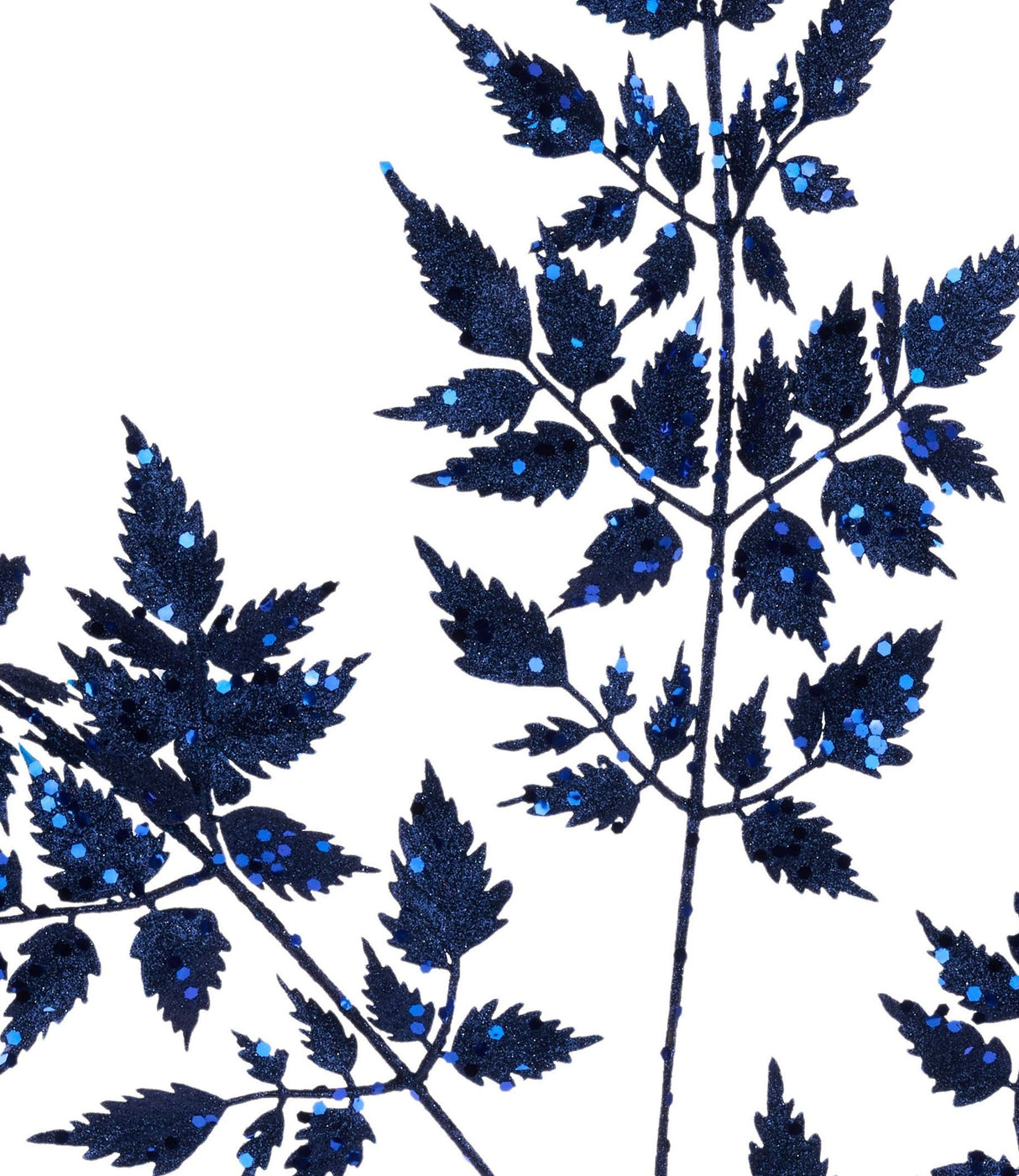This is an up close view of the navy blue glitter on the leaves.