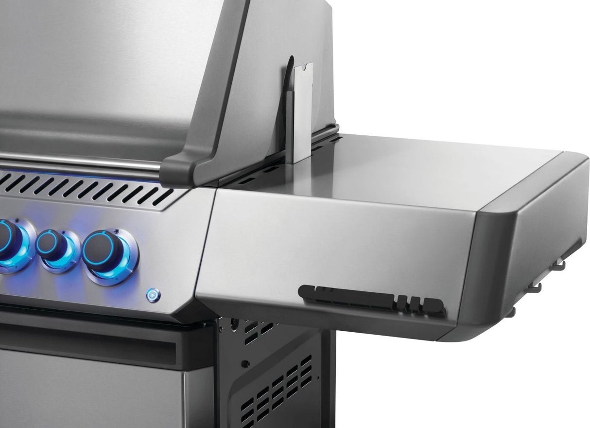 This is an up close view of the right shelf on the side of the grill.