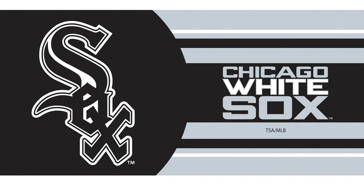 A black, white and gray welcome mat with the logo for the Chicago White Sox.