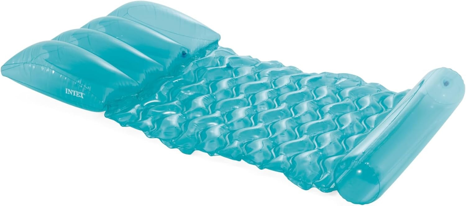 This image shows the aqua blue transparent pool float.
