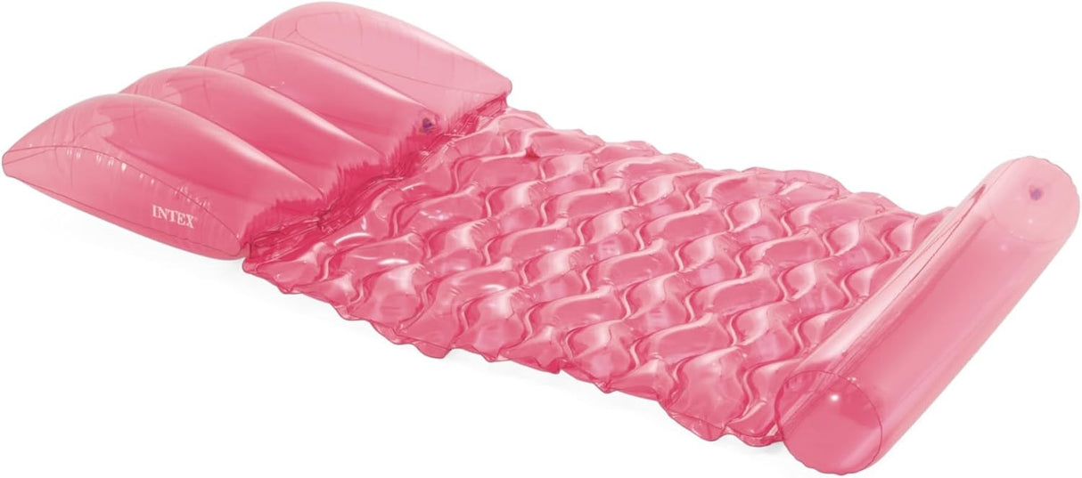 This image shows the pink transparent pool float.