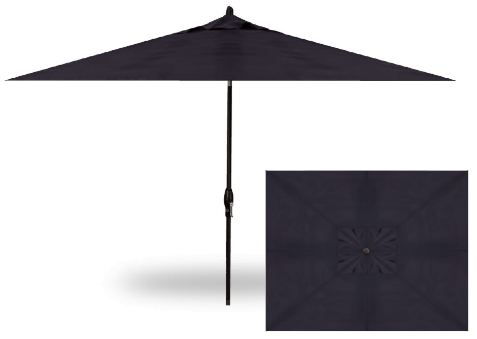 6.5' x 10' Auto Tilt Rectangular Market Black Frame Navy Canopy Umbrella