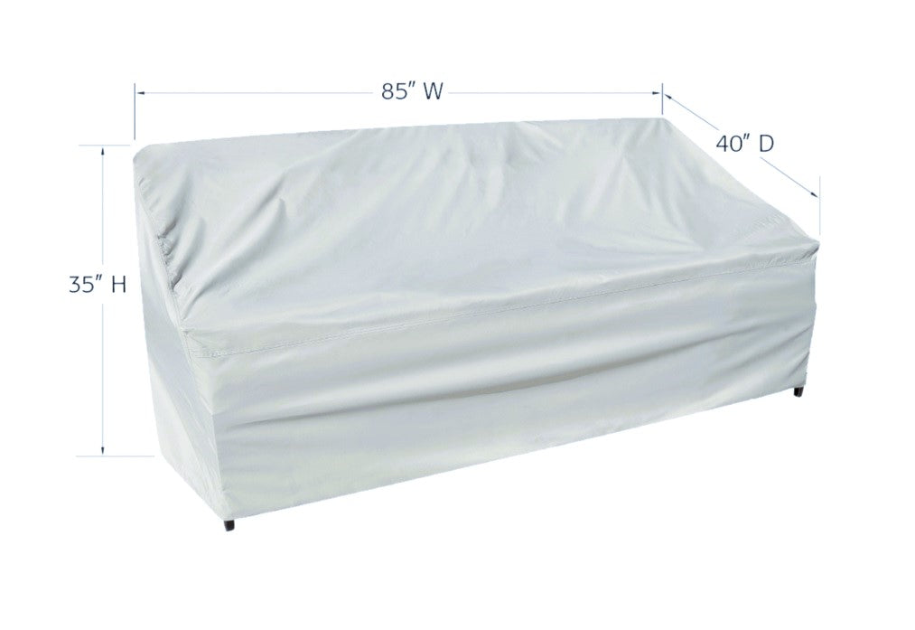 This image shows the dimensions of this particular outdoor furniture cover. It measures 40 inches in diameter. It measures 85 inches wide and 35 inches tall.