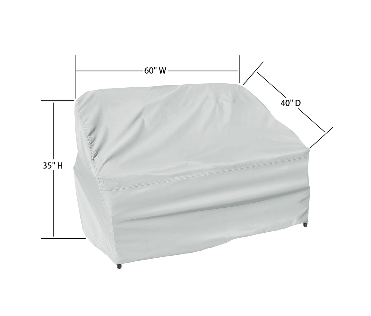 This image shows the dimensions of this particular outdoor furniture cover. It measures 40 inches in diameter. It measures 60 inches wide and 35 inches tall.