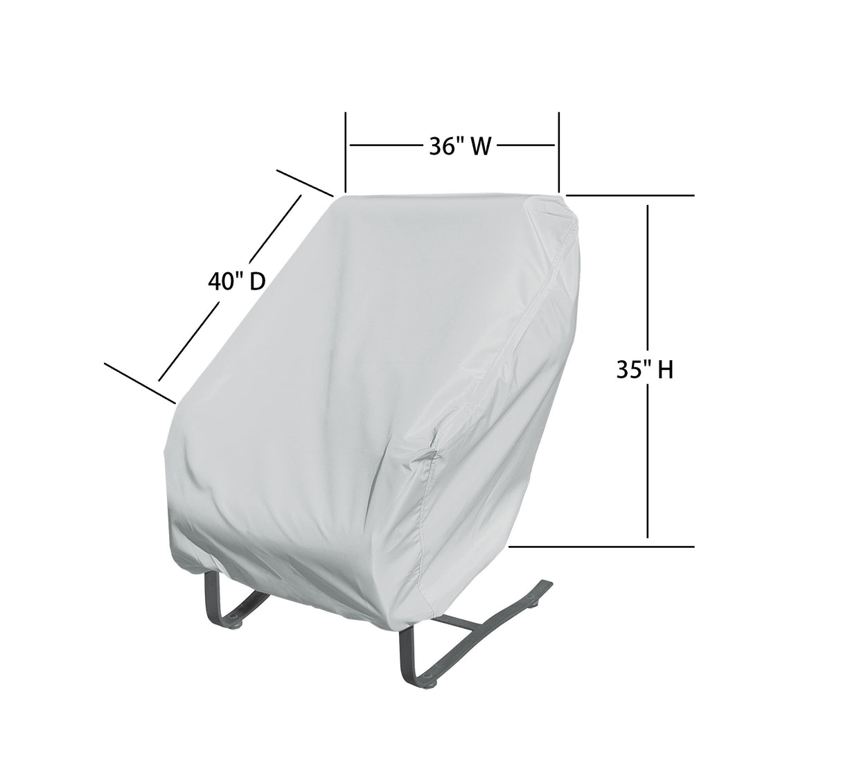 This image shows the dimensions of this particular outdoor furniture cover. It measures 40 inches in diameter. It measures 36 inches wide and 35 inches tall.