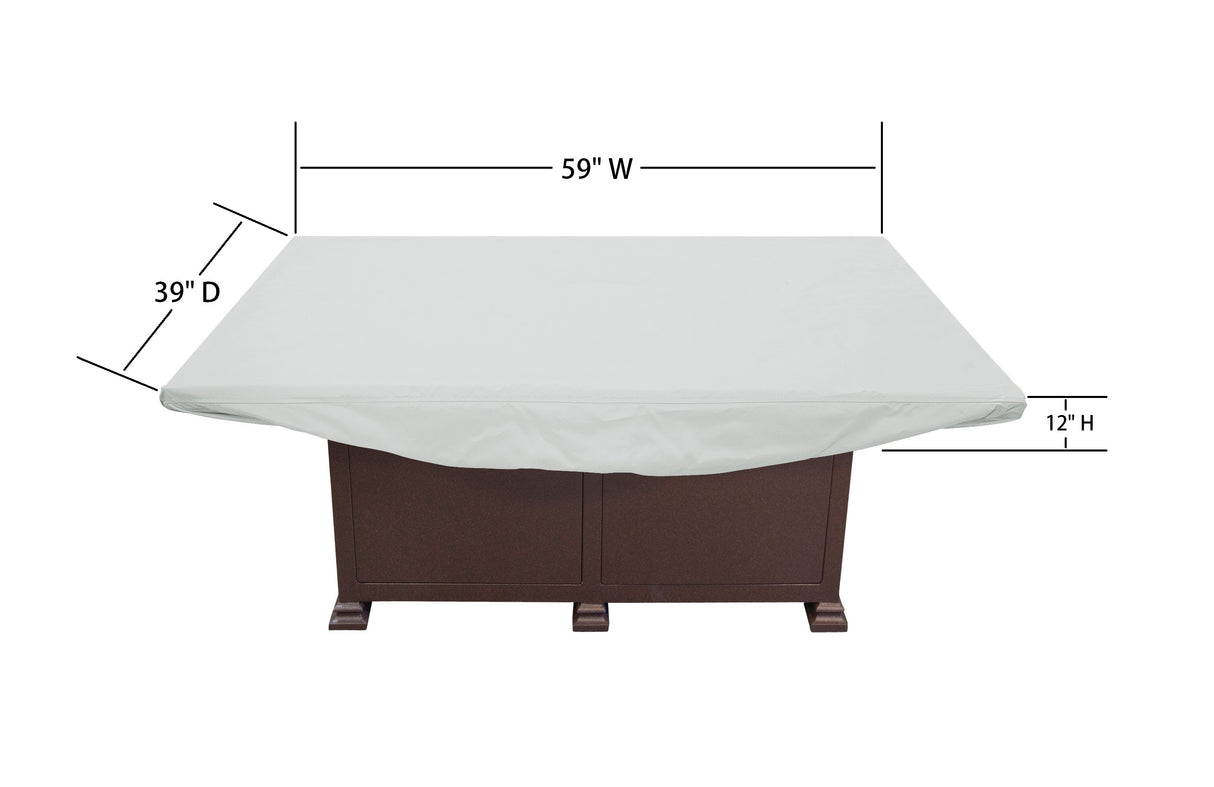 This image shows the dimensions of this particular outdoor furniture cover. It measures 39 inches in diameter. It measures 59 inches wide and 12 inches tall.