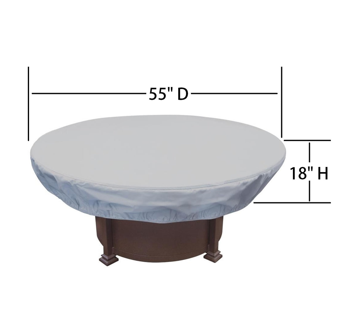 This image shows the dimensions of this particular outdoor furniture cover. It measures 55 inches in diameter and 18 inches tall.