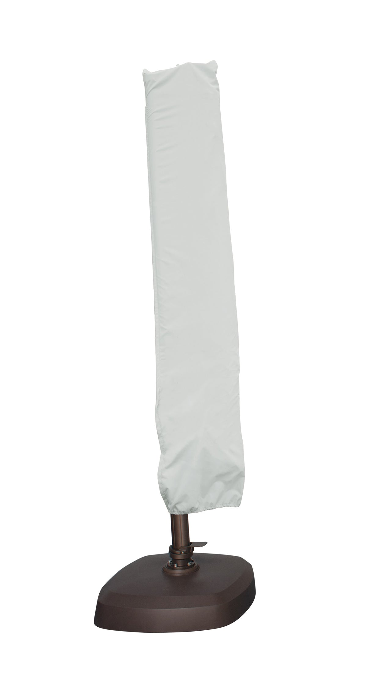 Protective outdoor furniture cover. The color is light gray. It fits a AKZP Cantilever Style Umbrella measuring 10', 10' x 13'. 11' and 13'.