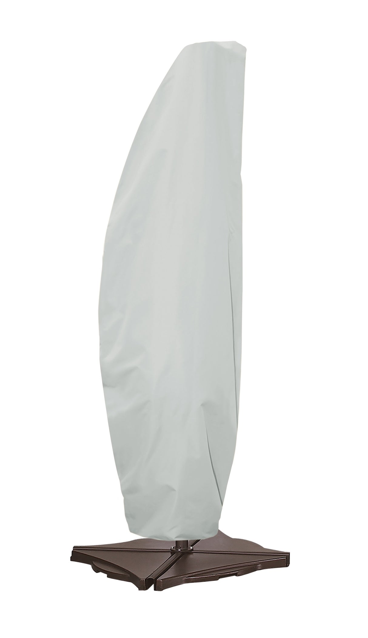 Protective outdoor furniture cover. The color is light gray. It fits an AG19A Cantilever Style Umbrella.