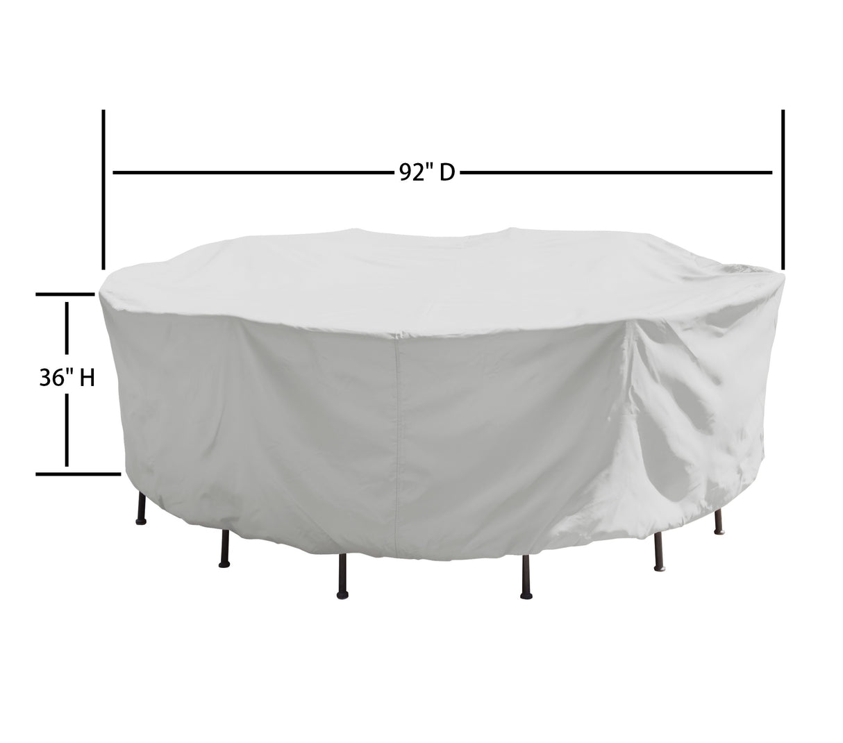 This image shows the dimensions of this particular outdoor furniture cover. It measures 92 inches in diameter and 36 inches tall.