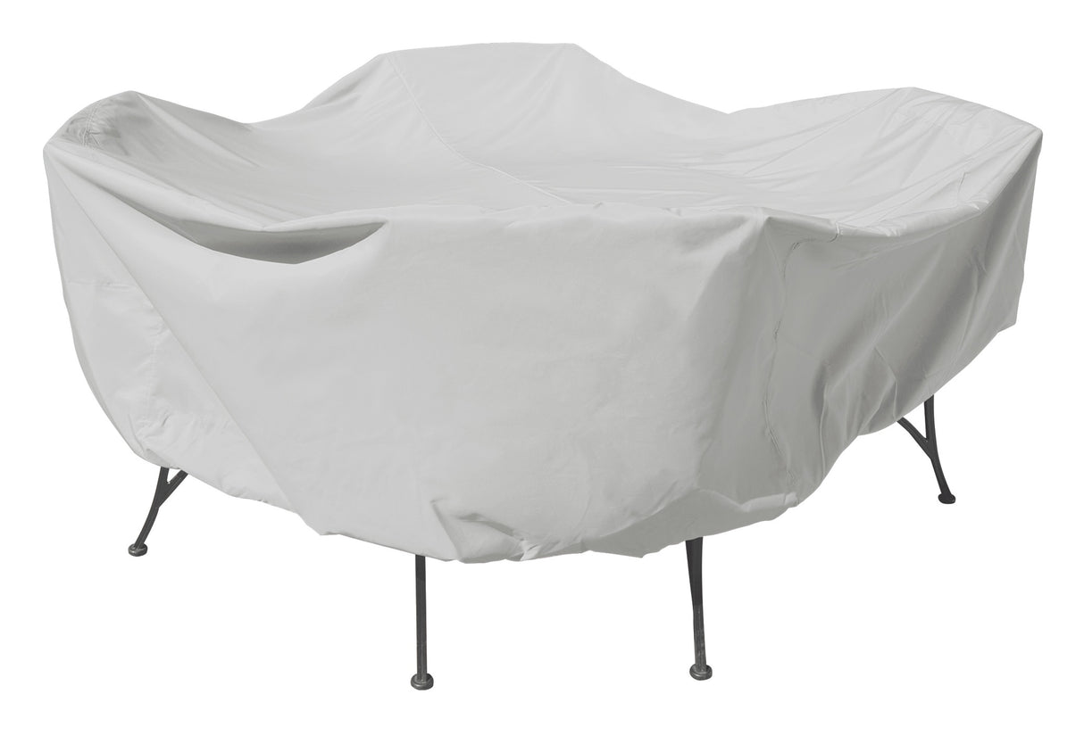 Protective outdoor furniture cover. The color is light gray. It fits 48" Round/Square Table & Chairs.
