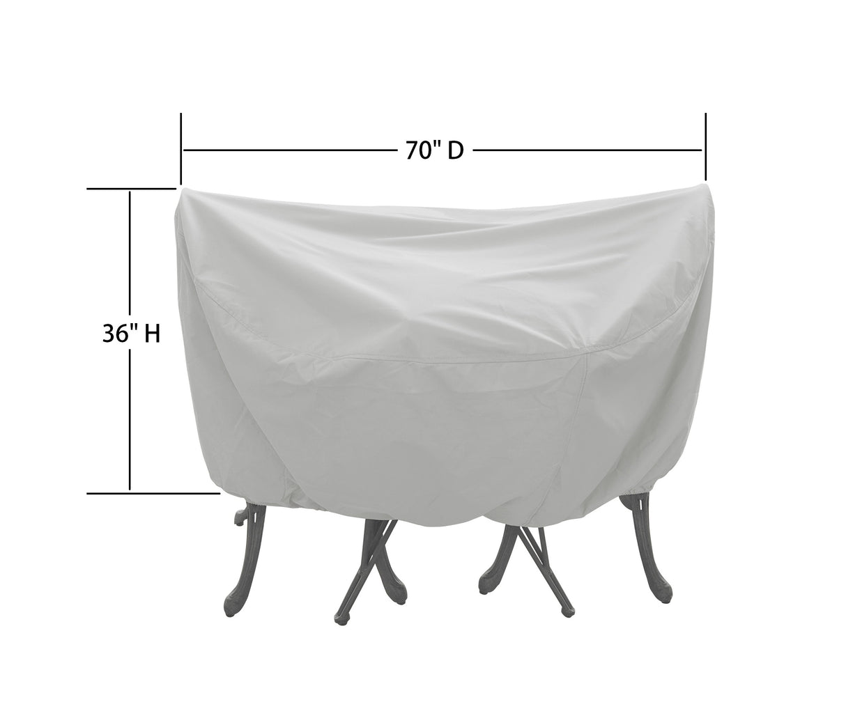 This image shows the dimensions of this particular outdoor furniture cover. It measures 70 inches in diameter and 36 inches tall.