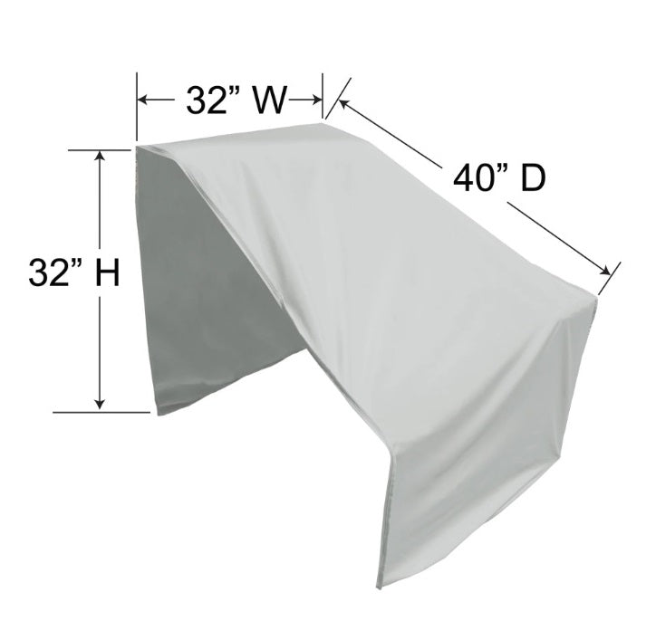 This image shows the dimensions of this particular outdoor furniture cover. It measures 40 inches in diameter. It measures 32 inches wide and 32 inches tall.