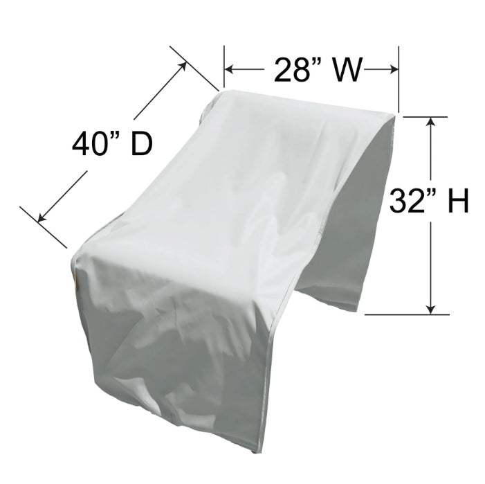This image shows the dimensions of this particular outdoor furniture cover. It measures 40 inches in diameter. It measures 28 inches wide and 32 inches tall.