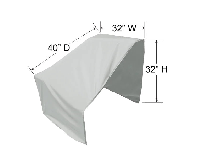 This image shows the dimensions of this particular outdoor furniture cover. It measures 40 inches in diameter. It measures 32 inches wide and 32 inches tall.