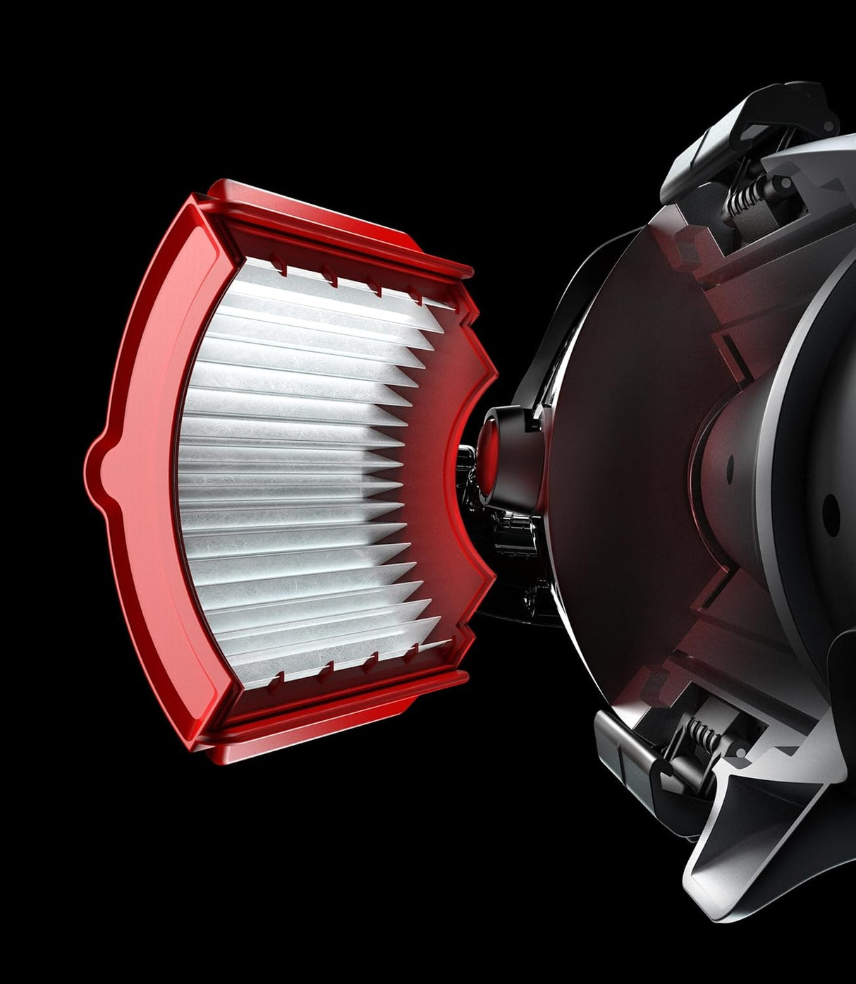 This image shows the vacuum opened with the filter put inside.