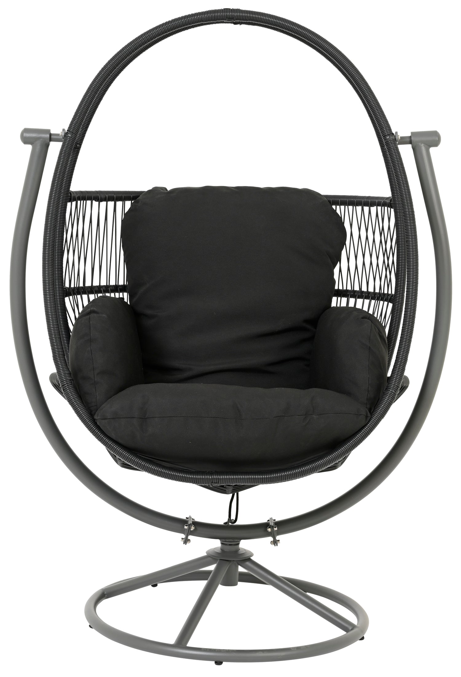 Wicker chair shaped like an egg. This is the black option.