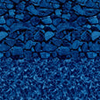 This is an up close view of this specific pool liner. The design is in different shades of blue. The top part of it looks like rocks and the bottom part looks like water.