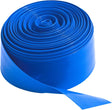 Blue PVC pool backwash hose that measures 100 feet long.
