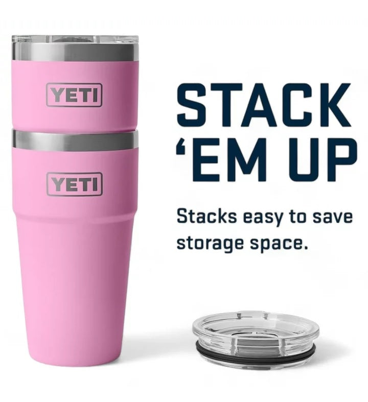 Pink colored Rambler cup. Stack 'em up! They stack easy to save storage space.