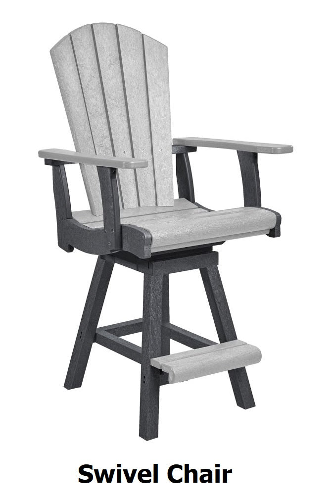 A two-tone light gray and dark gray swivel armchair