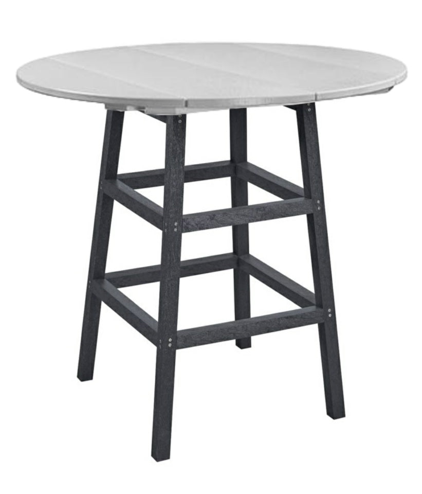 A two-tone light gray and dark gray counter height pub table