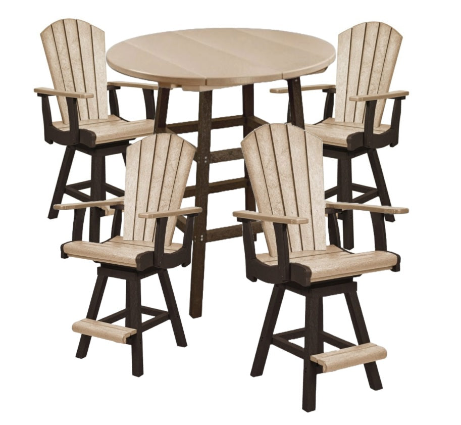 Four swivel counter height chairs and a pub table