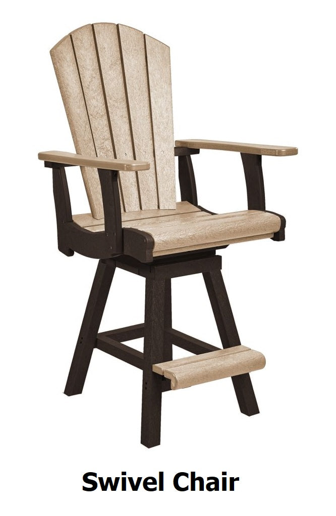 A beige and brown swivel armchair