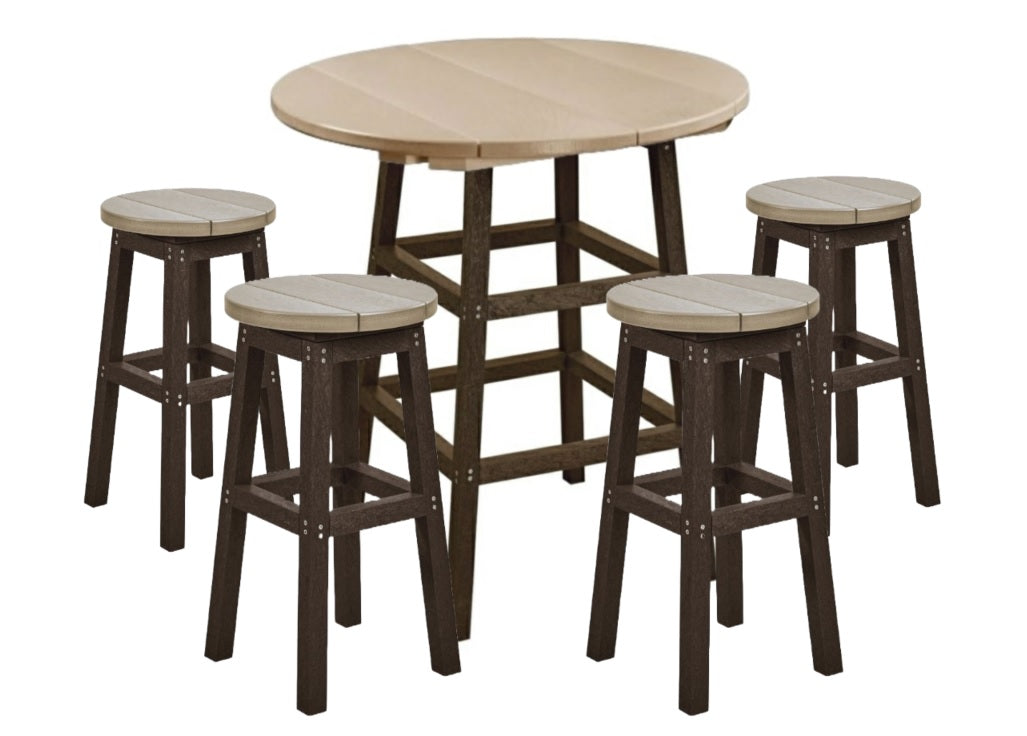 Four backless pub stools and a pub table