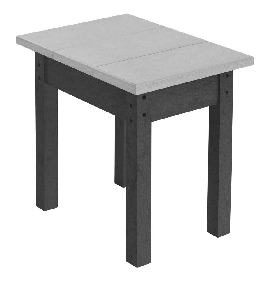 A two-tone light gray and dark gray end table
