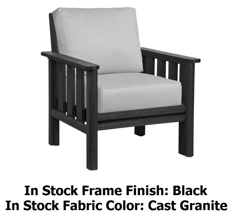 Black frame arm chair with gray cushions
