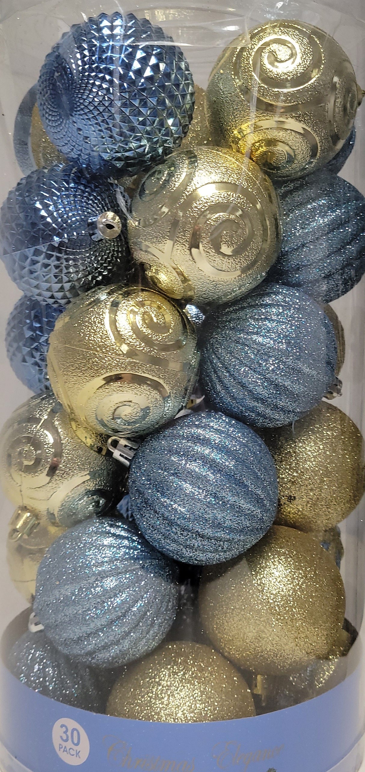 Pack of Unbreakable Christmas Ornaments (Light Blue/Gold)