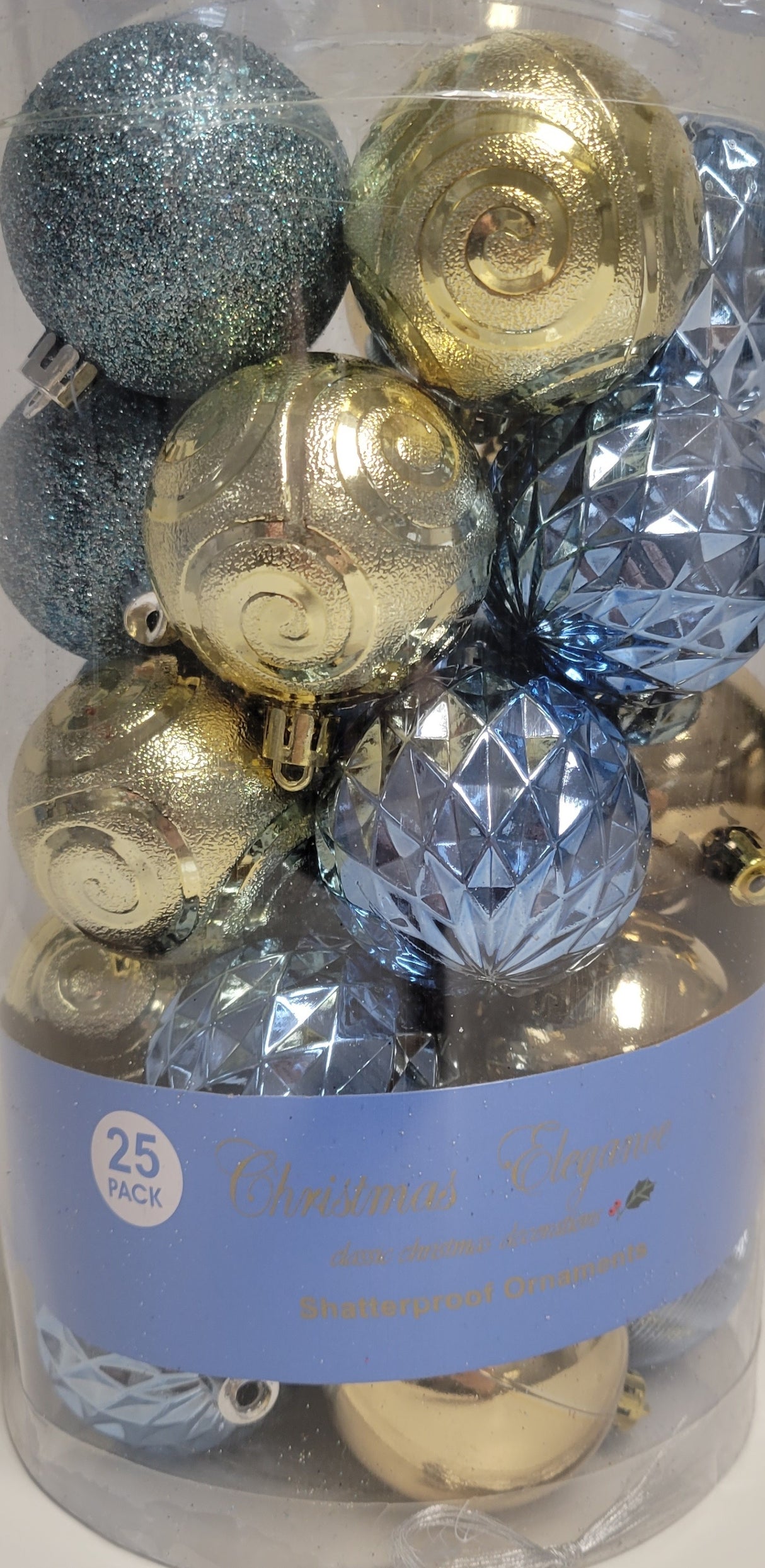 Pack of Unbreakable Christmas Ornaments (Light Blue/Gold)